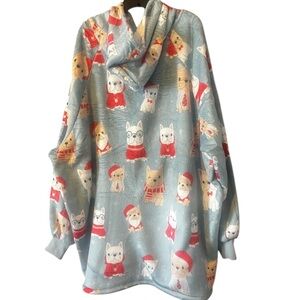 French Bulldog Hooded Sherpa Soft Fleece Blanket Adult Size NWT
